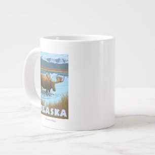 Moose Drinking Water Vintage Travel Poster Giant Coffee Mug