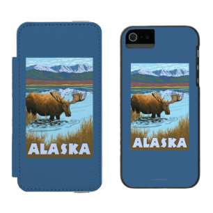 Moose Drinking Water Vintage Travel Poster Wallet Case For iPhone SE/5/5s