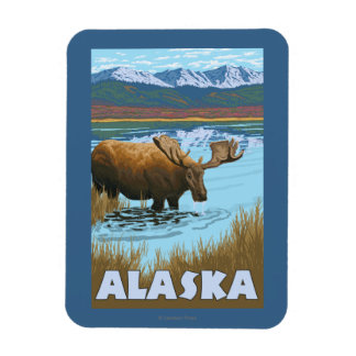 Moose Drinking Water Vintage Travel Poster Magnet