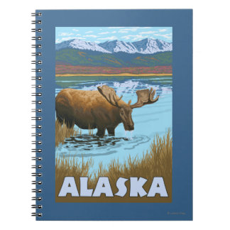 Moose Drinking Water Vintage Travel Poster Notebook