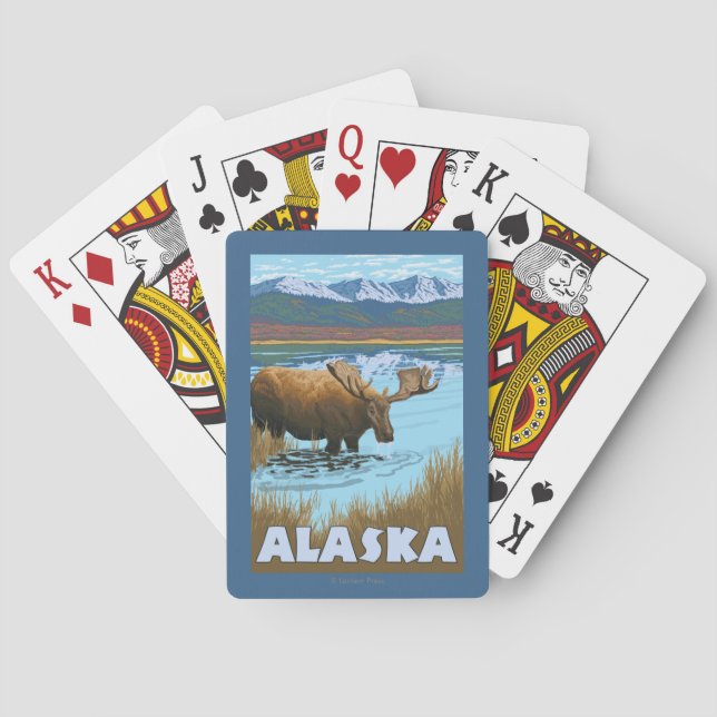 Moose Drinking Water Vintage Travel Poster Poker Cards (Back)