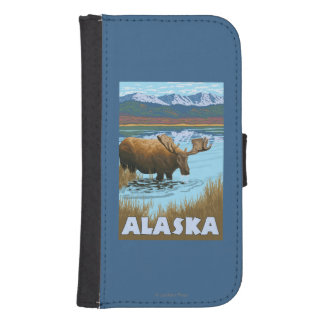 Moose Drinking Water Vintage Travel Poster Galaxy S4 Wallet Case