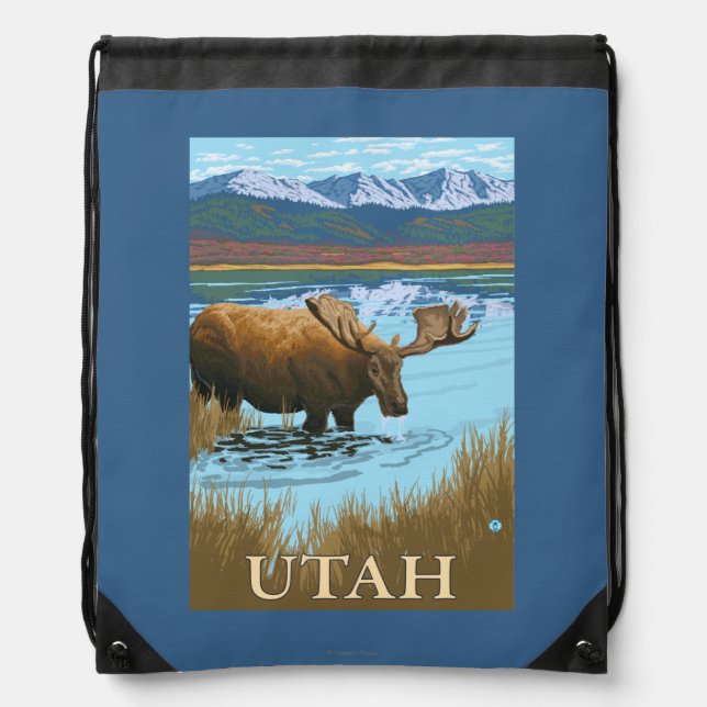Moose DrinkingUtah Drawstring Bag (Front)