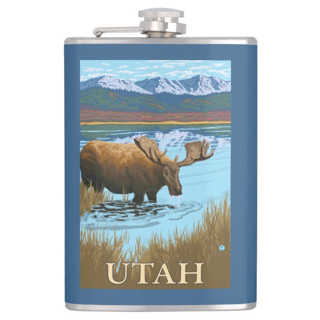 Moose DrinkingUtah Flask (Front)