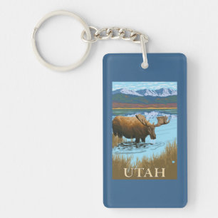 Moose DrinkingUtah Keychain