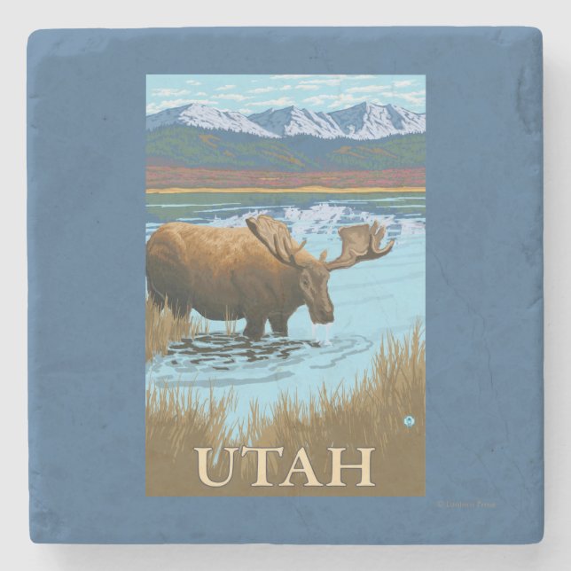 Moose DrinkingUtah Stone Coaster (Front)