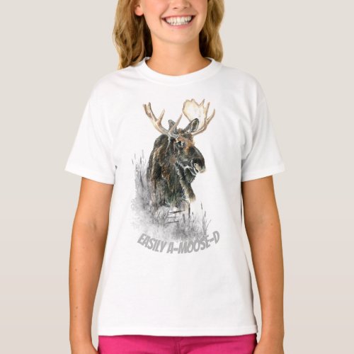 Moose Easily Amused or A Moose d quote Fun T_Shirt