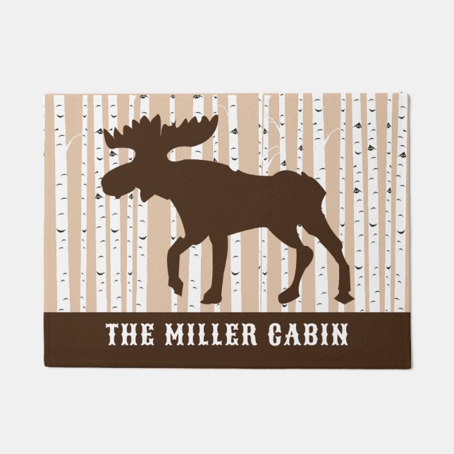 Moose Elk Birch Trees Rustic Lodge Cabin   Doormat (Front)