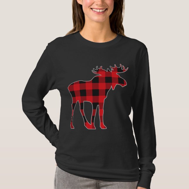 Moose Elk Plaid Buffalo Check Pajama Lumberjack Ch T-Shirt (Front)