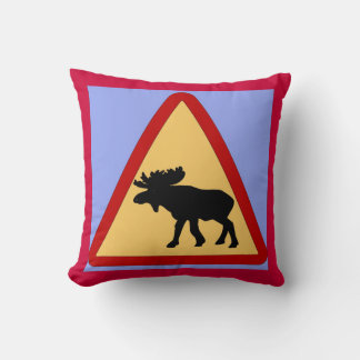 Moose (Elk) Road Sign, Germans, European Throw Pillow