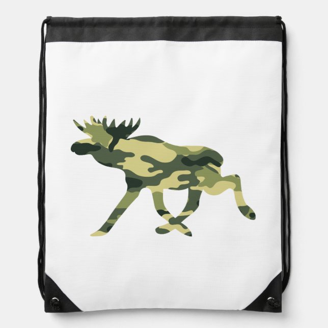 Moose / Elk Woodland Camouflage / Camo Drawstring Bag (Front)