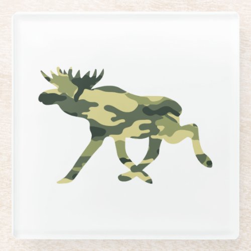 Moose  Elk Woodland Camouflage  Camo Glass Coaster