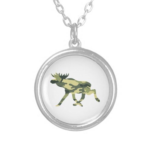 Moose  Elk Woodland Camouflage  Camo Silver Plated Necklace