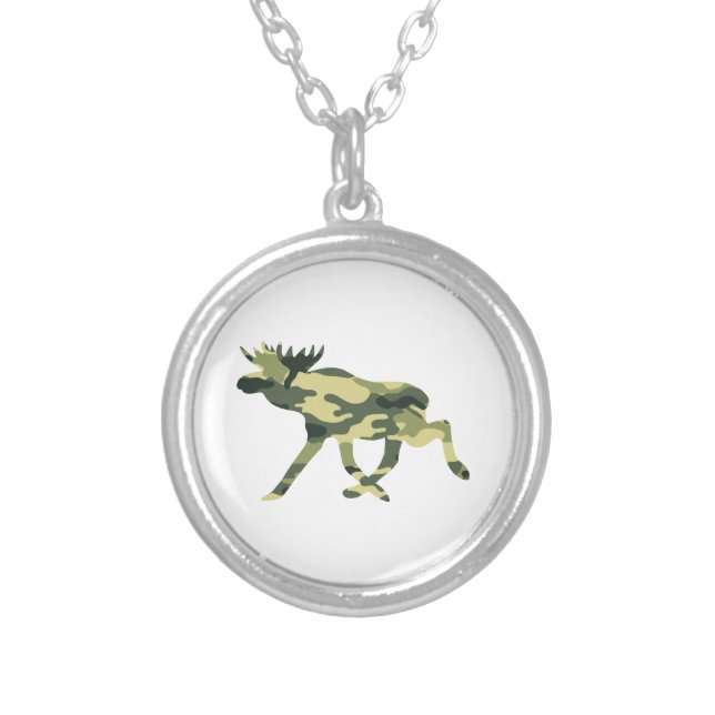 Moose / Elk Woodland Camouflage / Camo Silver Plated Necklace (Front)