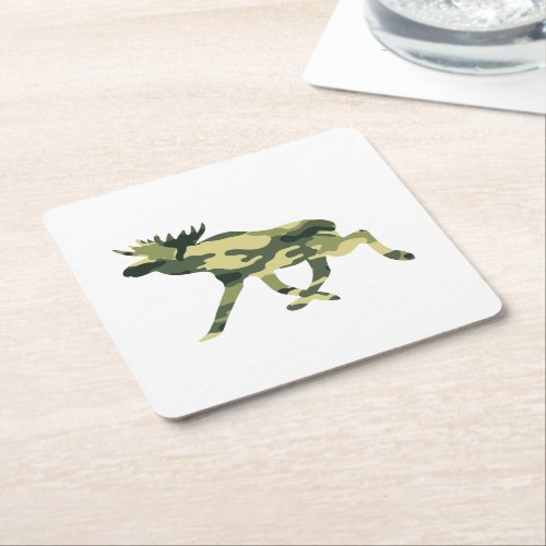 Moose  Elk Woodland Camouflage  Camo Square Paper Coaster