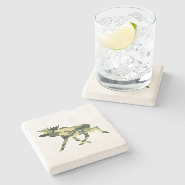 Moose / Elk Woodland Camouflage / Camo Stone Coaster (Side)