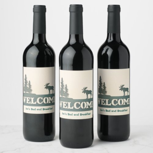 Moose Evergreen Trees Welcome Custom Wine Label