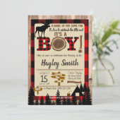 Moose Flannel up Lumberjack Plaid Baby Shower Invitation (Standing Front)