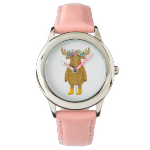 Moose Flower Crown Folk Art Watch
