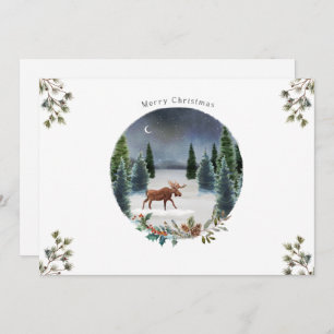 Moose Forest Moon Nature Christmas Card