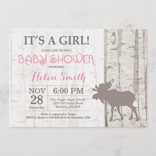 Moose Girl Baby Shower Invitation Rustic Woodland