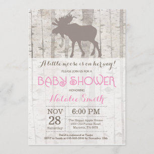 Moose Girl Baby Shower Invitation Rustic Woodland