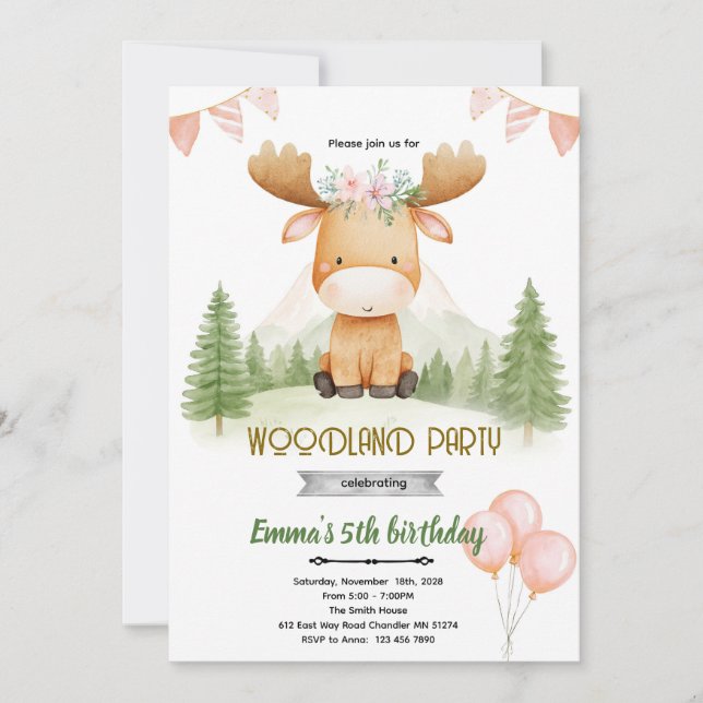 Moose girl party invitation (Front)
