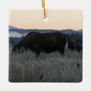 Moose Grazing at Sunrise at Grand Teton Ceramic Ornament