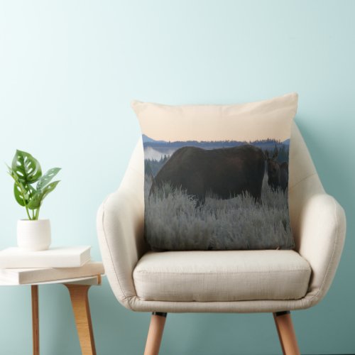 Moose Grazing at Sunrise at Grand Teton Throw Pillow