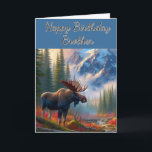 Moose Happy Birthday Brother  Card<br><div class="desc">This greeting card was designed for your brother. The image on this card features an adult bull moose at the base of a mountain in the fall season.  (AI generated image created by Suang6)</div>