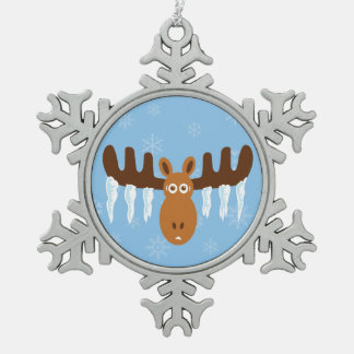 Moose Head_Icicle Antlers_Humorous Holidays Snowflake Pewter Christmas Ornament