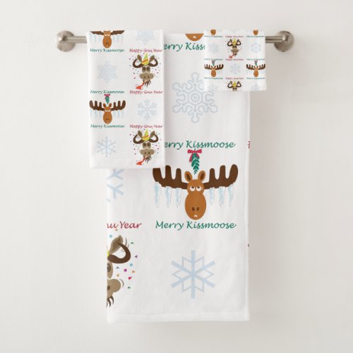 Moose Head_Merry Kiss Moose_Happy Gnu Year Bath Towel Set