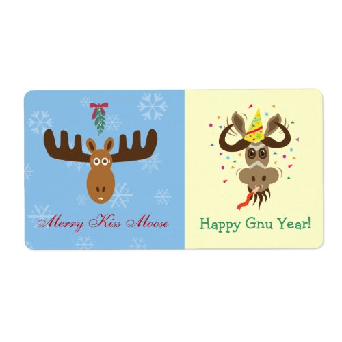 Moose Head_Merry Kiss Moose_Happy Gnu Year Label