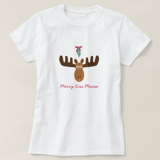 Moose Head_Mooseltoe_Merry Kiss Moose T Shirt | Moose Head_Mooseltoe_Merry Kiss Moose T Shirt |