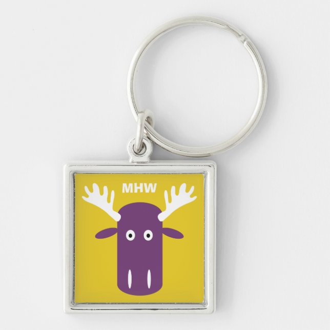 Moose Head Pop Art custom monogram key chain (Front)
