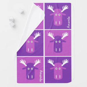 Moose Head Pop Art custom name baby blanket