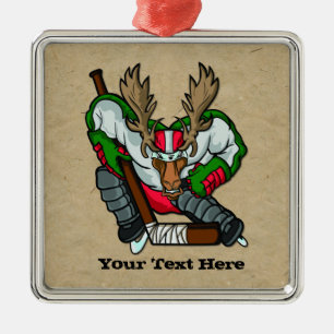 Moose Hockey Metal Ornament