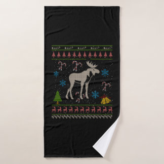 Moose Hunting Christmas Ugly Shirt Moose Christmas Bath Towel