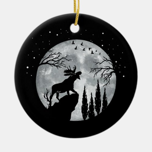 Moose Hunting Season Full Moon At Night Canada Ceramic Ornament