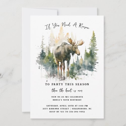 Moose  Hunting Themed Birthday Party Invitation