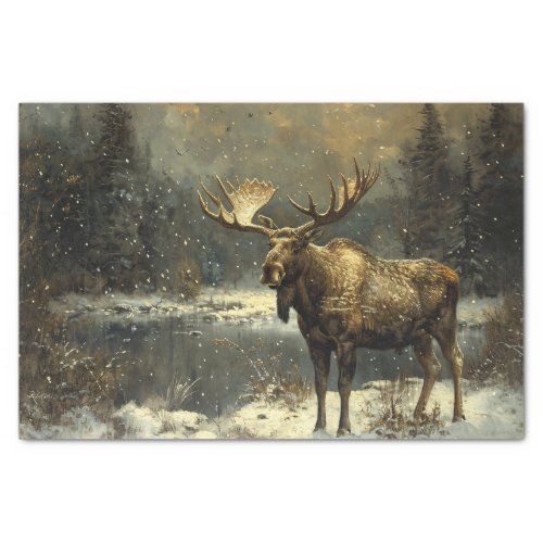 Moose in a Winter Landscape Painting Decoupage Tissue Paper