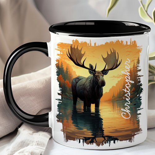 Moose In Autumn Lake Reflection Mug