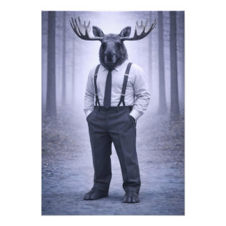 Moose in Classic Suspenders – Silent Forest Portra Photo Print
