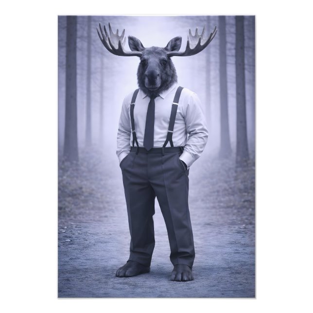 Moose in Classic Suspenders – Silent Forest Portra Photo Print (Front)