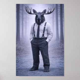 Moose in Classic Suspenders – Silent Forest Portra Poster