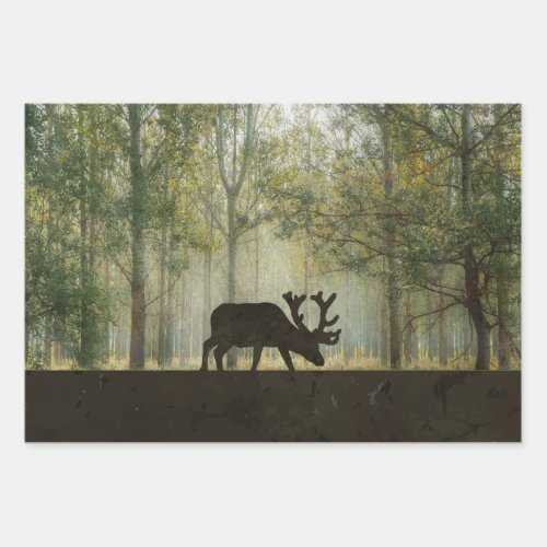 Moose in Forest Design Wrapping Paper Sheets
