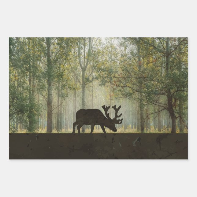 Moose in Forest Design Wrapping Paper Sheets (Front)