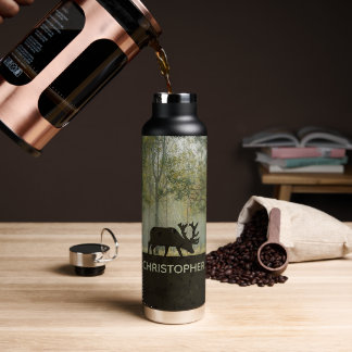 Moose in Forest Illustration Add Name Water Bottle