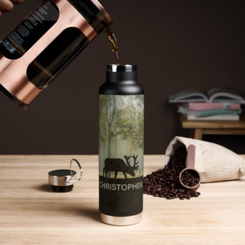 Moose in Forest Illustration Add Name Water Bottle