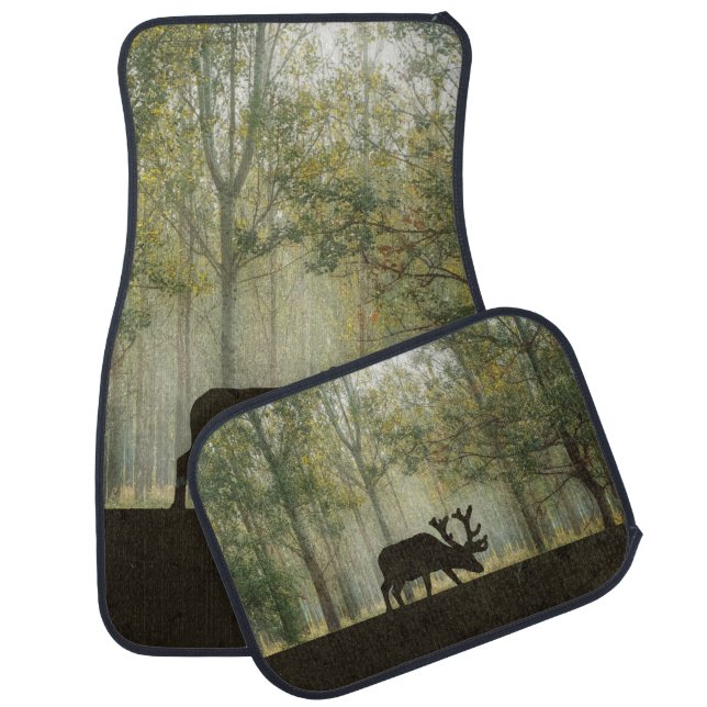 Moose in Forest Illustration Car Floor Mat (Set)